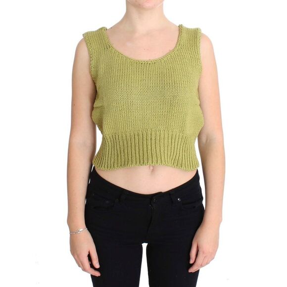 PINK MEMORIES Knit Tank Top Sleeveless Crop Top Women Green Sweaters - Picture 1 of 6